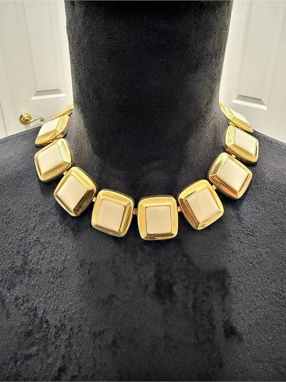 Napier Vintage Napier Gold Tone Cream Enamel Link Collar Necklace Vintage Gold